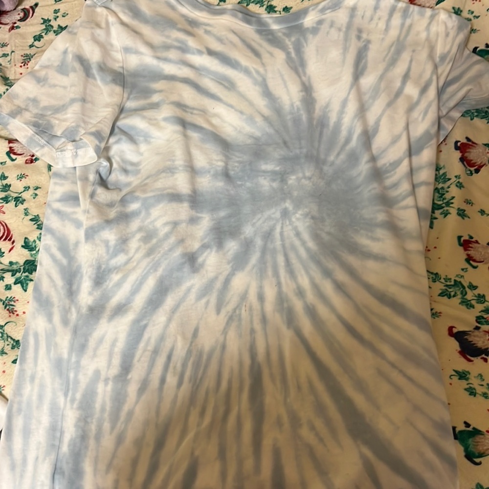 light blue and white spiral tie-dye t-shirt